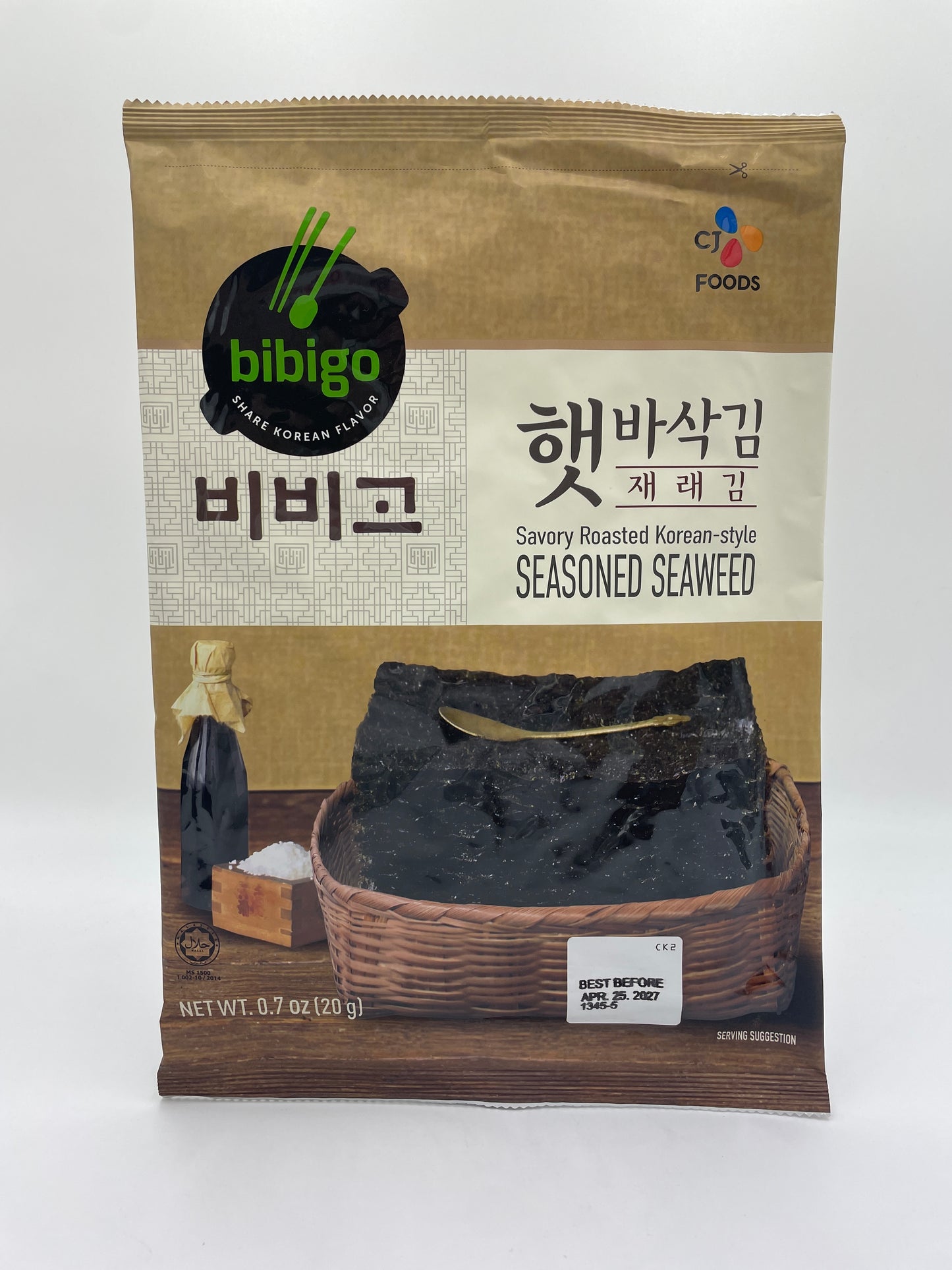 BIBIGO smagfuld, ristet koreansk tang med krydret smag, klar til at spise som snack eller til madlavning.