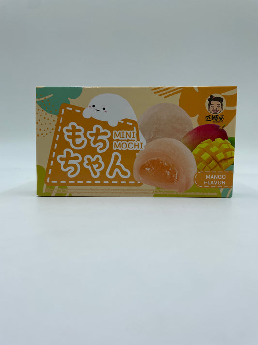 Mini Mochi mango snacks fra SZU SHEN PO, bløde og frugtige mochiboller med mango-smag, visible i billedet.