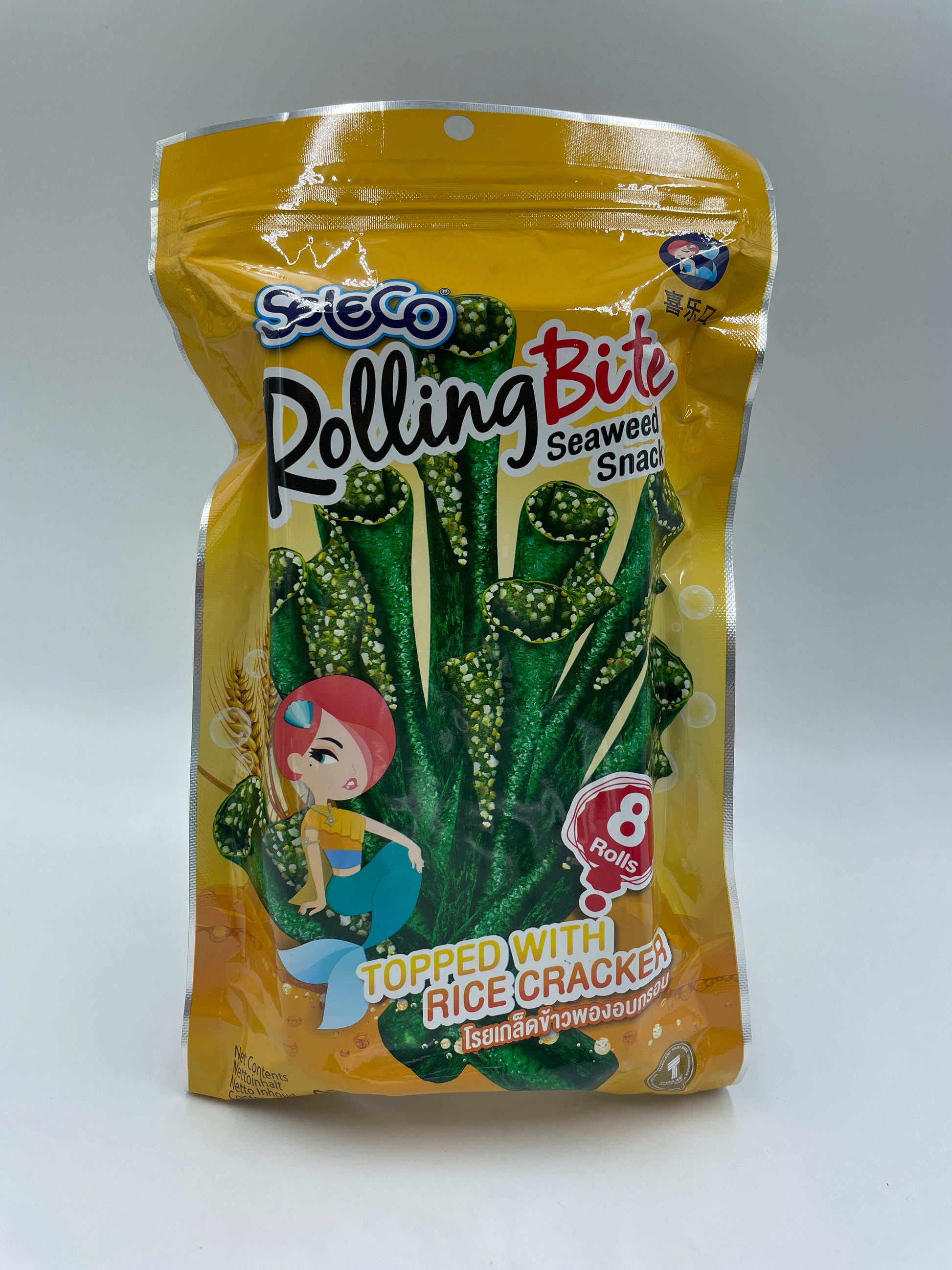 SELECO Rolling Bite sprød, rullet tang snack med riscracker, gylden og sprød, klar til servering