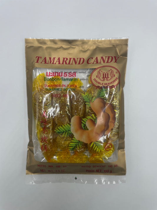 Sød tamarind slik fra DOUBLE SEAHORSE, populært snack med frugtig smag og mørk brunt udseende