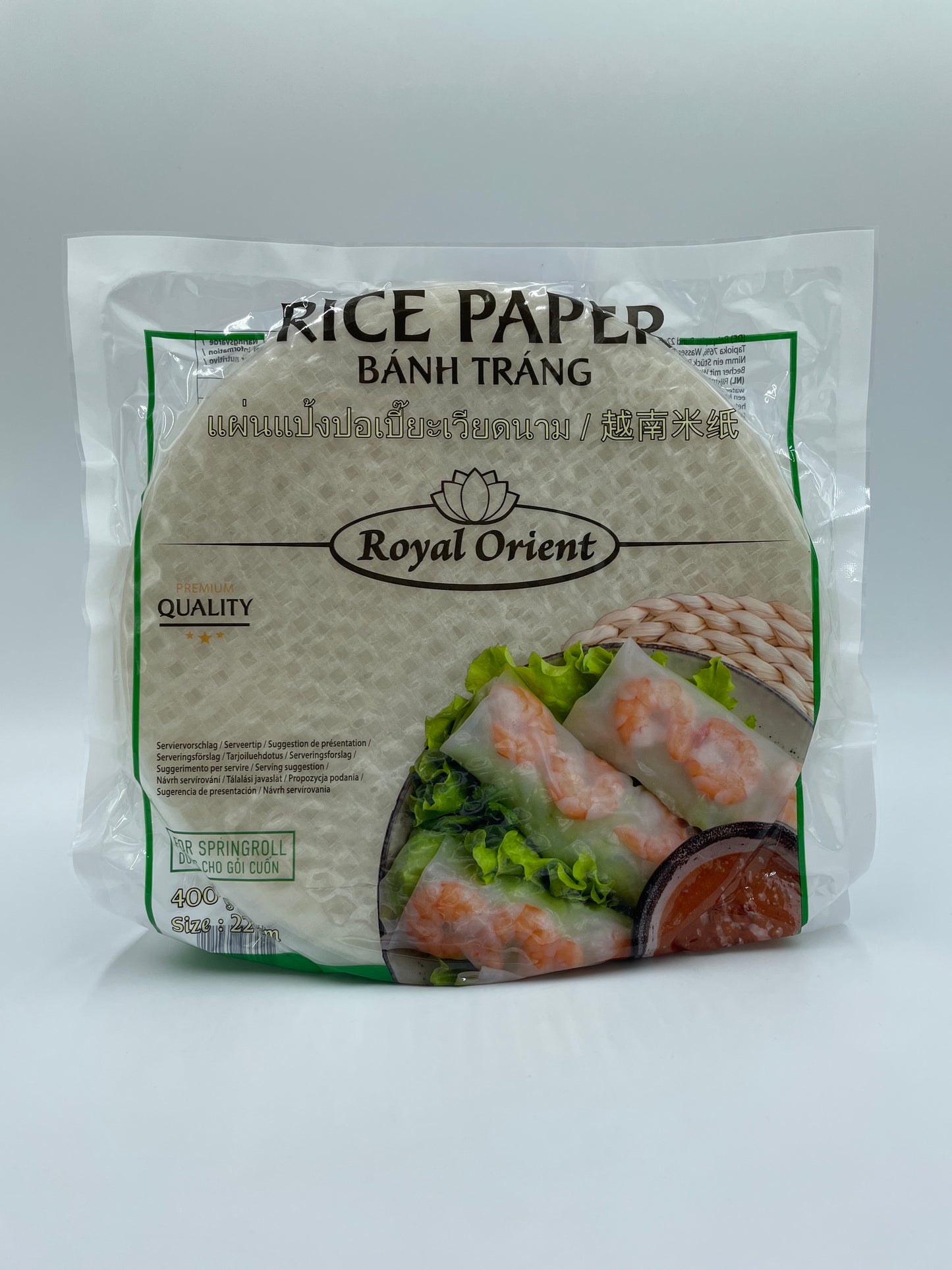 Rispapir til forårsruller fra BANH TRANG VIET NAM, 22 cm, tyndt og gennemsigtigt rispapir til madlavning.