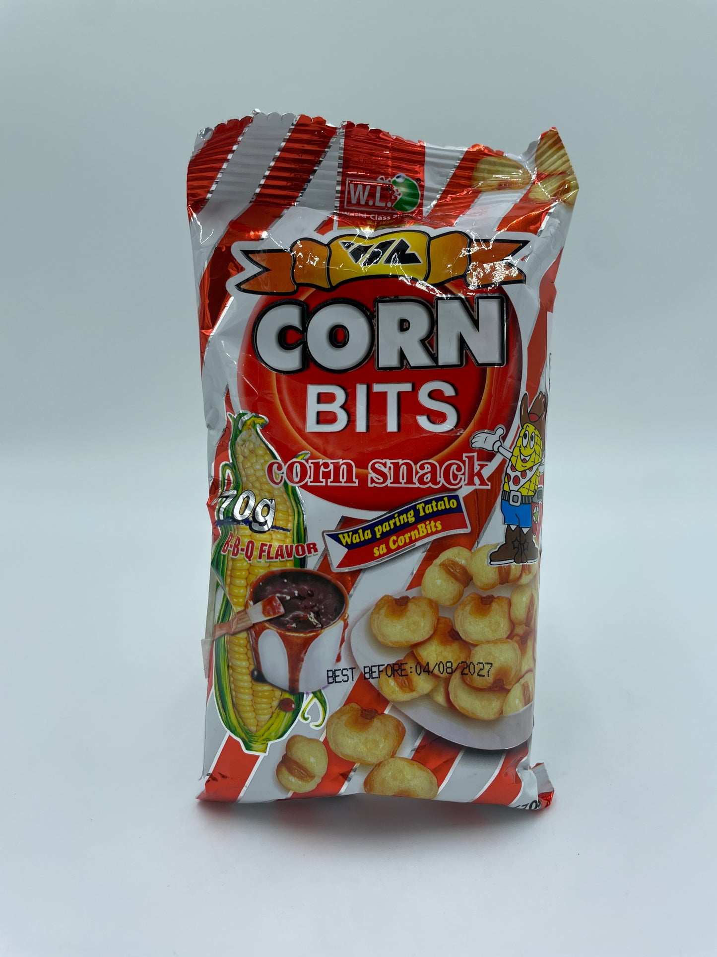 W.L. BBQ-smagede maissnacks i pose, sprøde og krydrede, klar til at nyde som snack eller tilbehør.