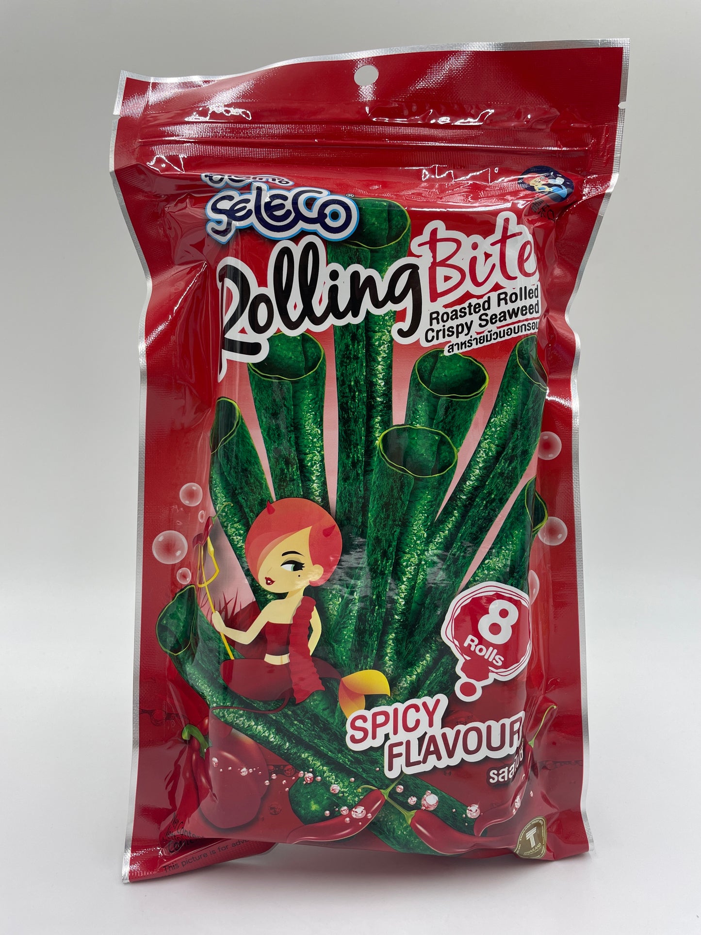 Sprød snack af rullet, krydret tang fra SELECO, perfekt som spicy havsnegle eller snack.