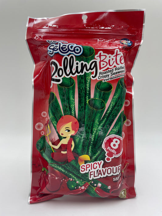 Sprød snack af rullet, krydret tang fra SELECO, perfekt som spicy havsnegle eller snack.