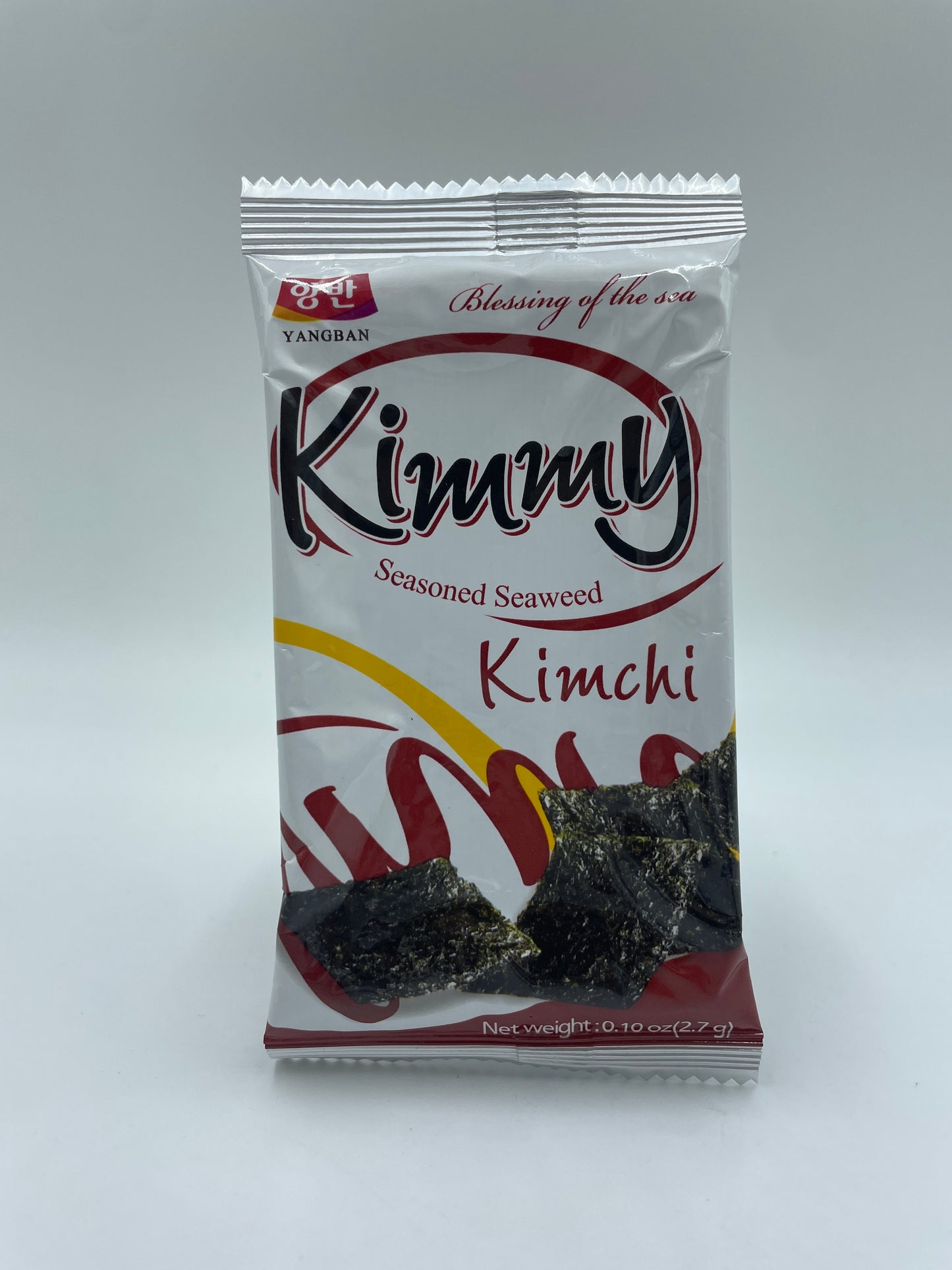 Kimchi-smagende, krydret tangsuppe snack fra YANGBAN med krydret tang og kimchi-smag, perfekt til snacks og småmåltider.