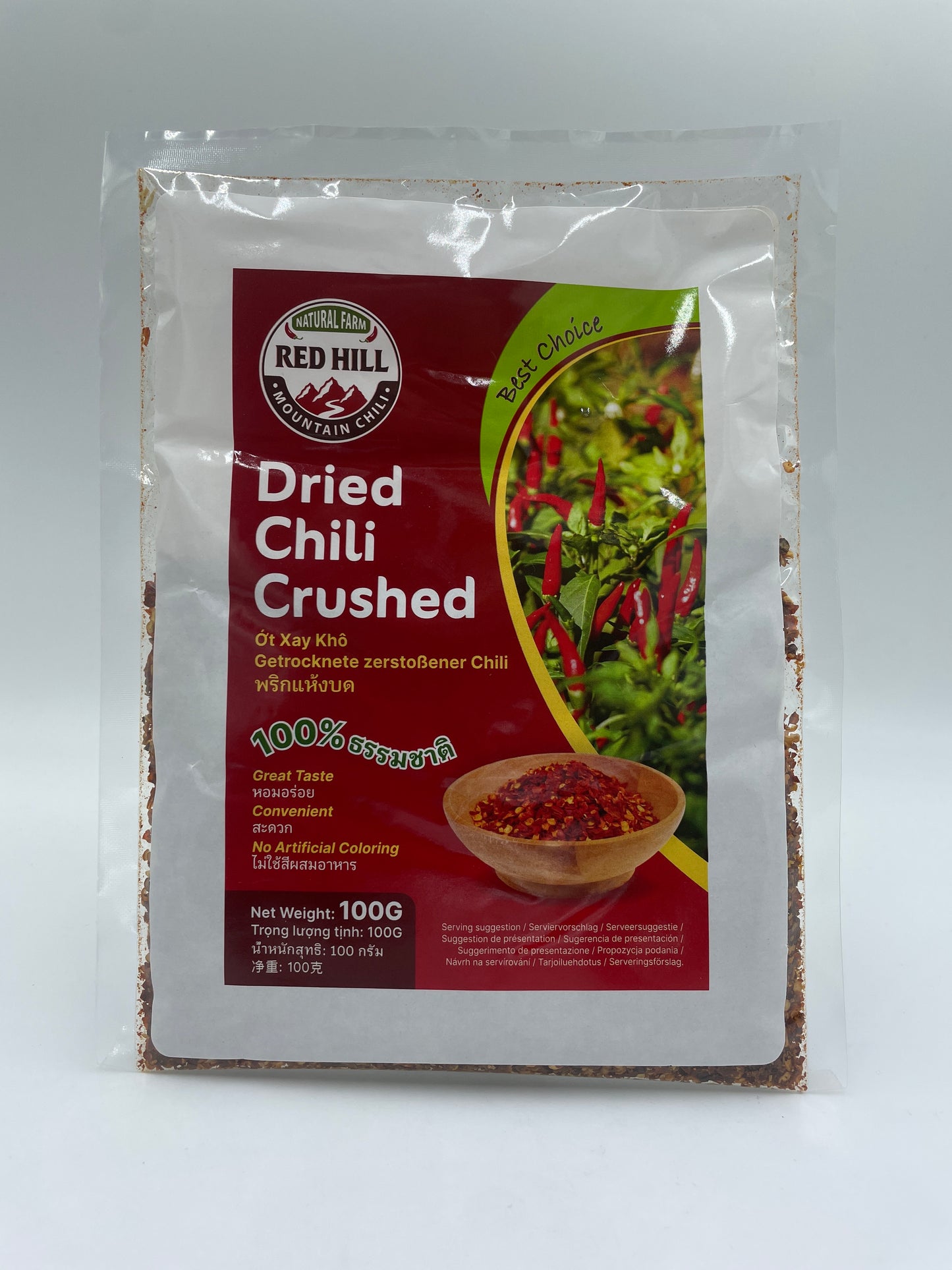 Tørret knust chili fra RED HILL, krydderi med rød chili i fin knust form, perfekt til madlavning og krydring