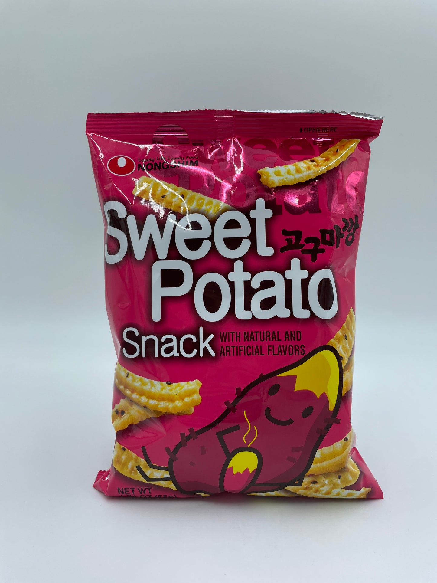 NONGSHIM sød kartoffelsnack med naturlige og kunstige smagsstoffer, pakket som en lækker snack.