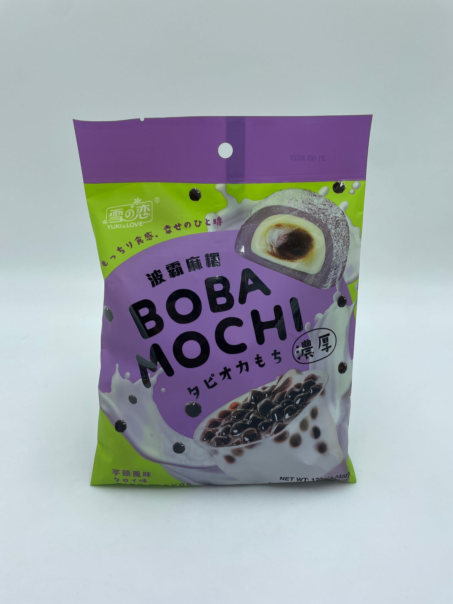 YUKI & LOVE Boba Mochi Taro snacks, små lyse lilla mochiboller med tarosmag, klar til at spise.