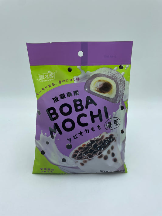 YUKI & LOVE Boba Mochi Taro snacks, små lyse lilla mochiboller med tarosmag, klar til at spise.