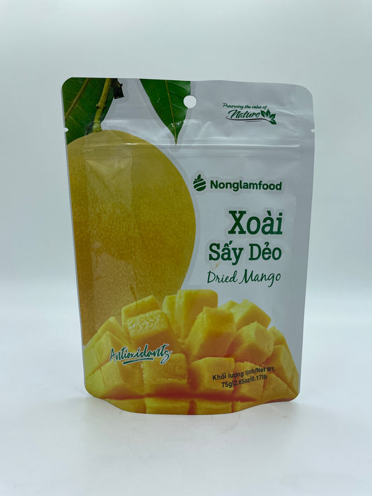 Tørret mango snack fra NONGLAMFOOD, frisk og saftig tørret frugt i en klar pose