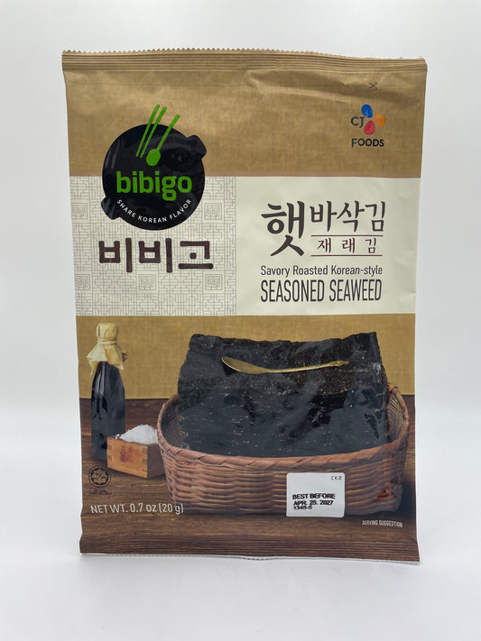 BIBIGO smagfuld, ristet koreansk tang med krydret smag, klar til at spise som snack eller til madlavning.