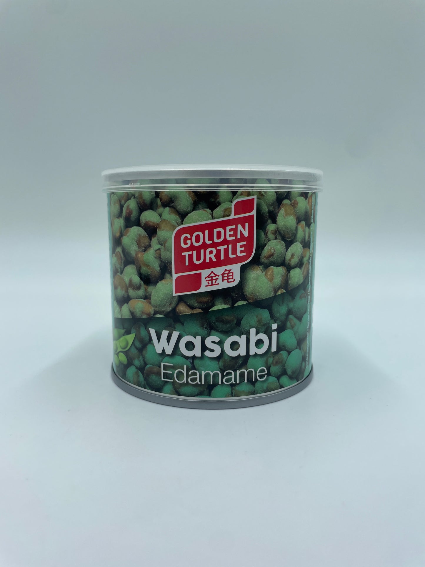 GOLDEN TURTLE Wasabi Edamame snacks i en skål, med grønne edamame bønner dækket af wasabi krydderi.