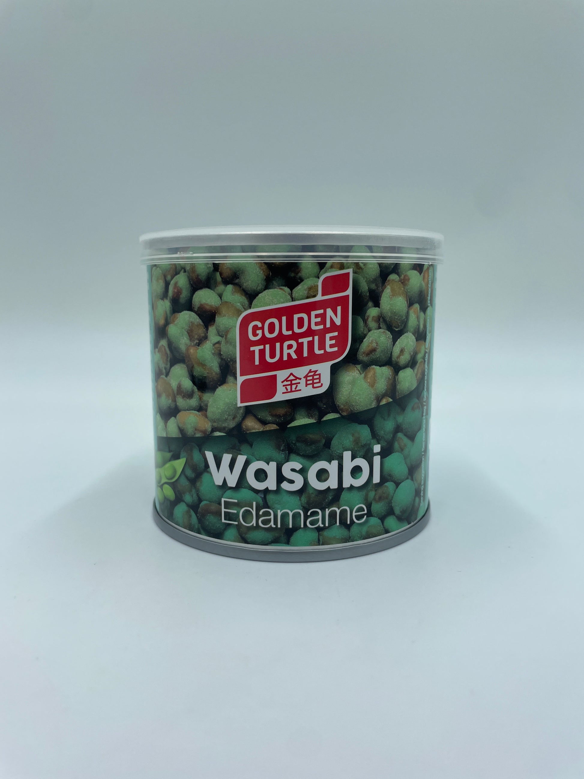 GOLDEN TURTLE Wasabi Edamame snacks i en skål, med grønne edamame bønner dækket af wasabi krydderi.