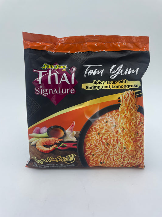 Thai Style Instant Spicy Soup Noodles With Shrimp And lemongrass. Tom Yum Flavour