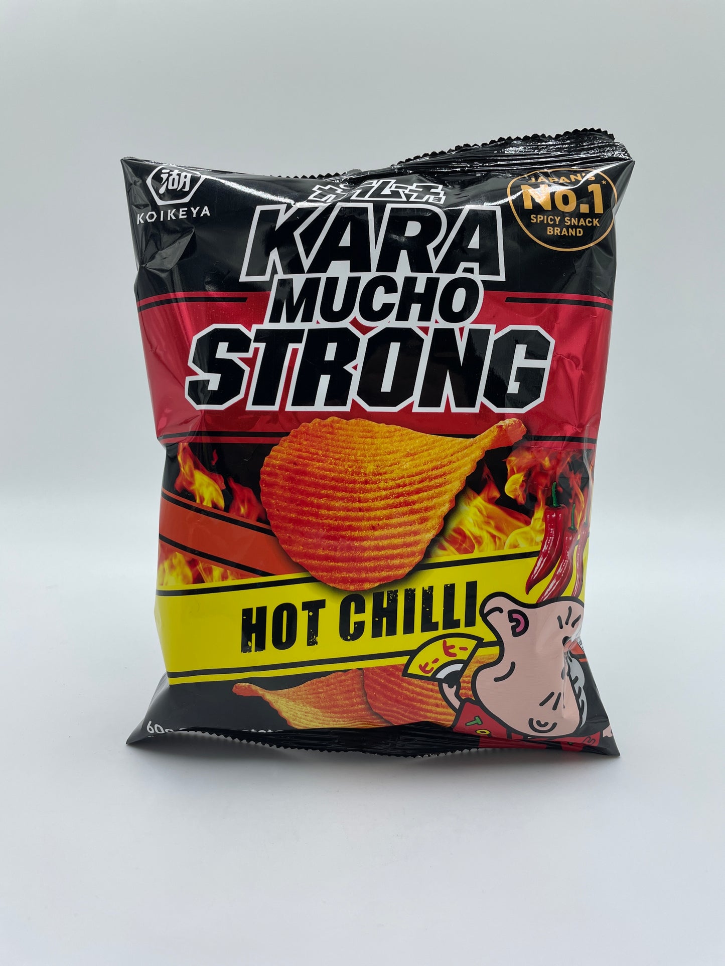 KoiKeya Hot Chilli spicy kartoffelchips, snacks i pose med krydrede, røgede chili-smag og sprød tekstur.