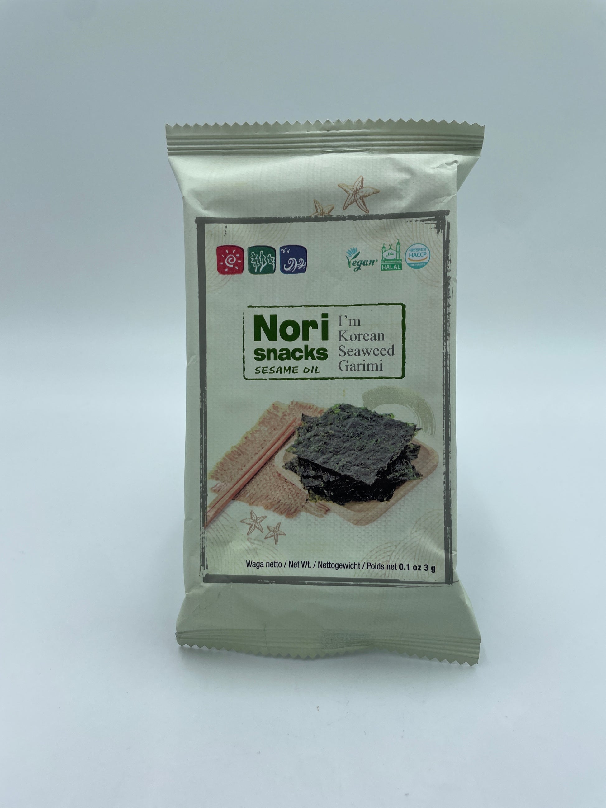 B C Nori Snacks med sesamolie, sprøde og velsmagende snacks med sesamfrø og tang, ideelle som sund snack