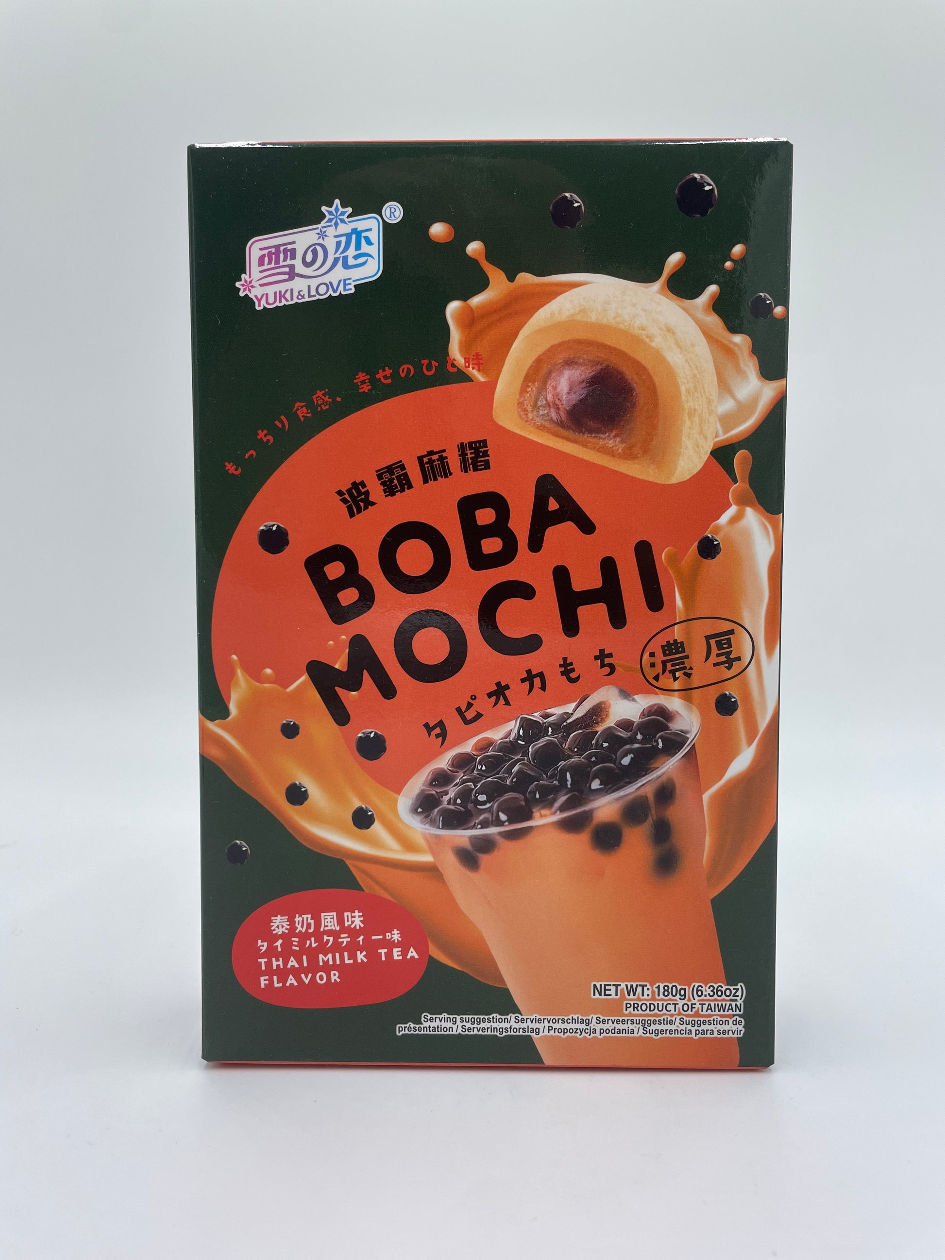 Boba Mochi Thai Milk Tea fra YUKI & LOVE, chokoladebrun mochi med Thai mælkete-smag, vises i nærbillede.