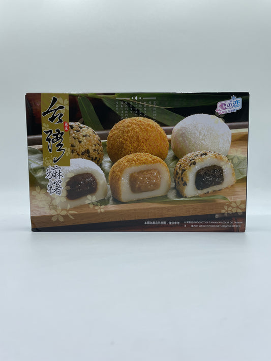 Assorterede mochiboller fra YUKI & LOVE, japanske risboller, bløde og farverige snacks i forskellige smagsvarianter